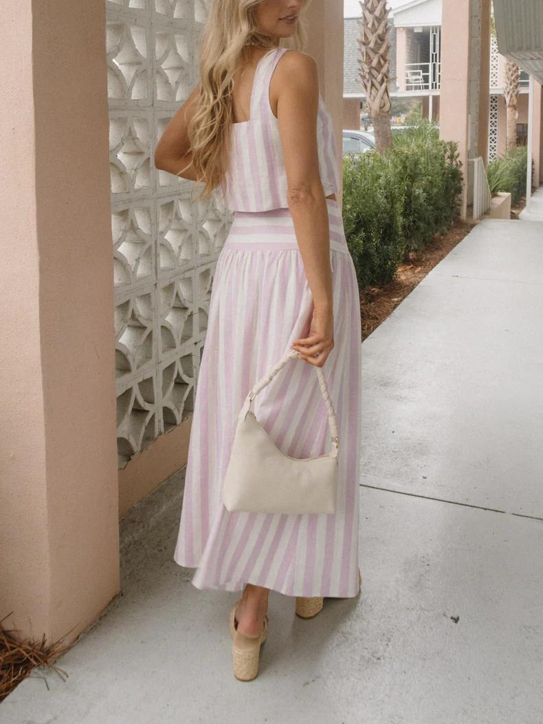 Marie | Pink and White Striped Skirt Set