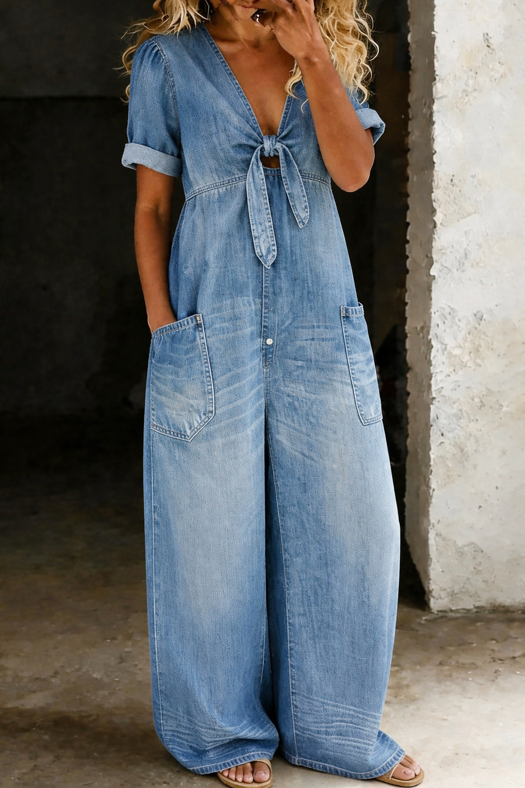 Maja | Denim Jumpsuit with V-Neck
