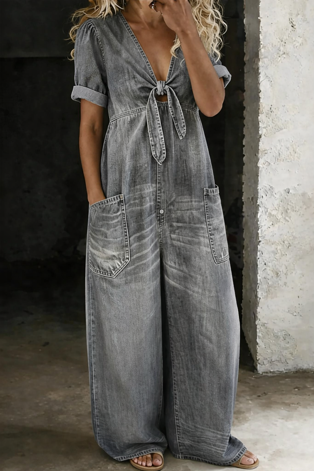 Maja | Denim Jumpsuit with V-Neck