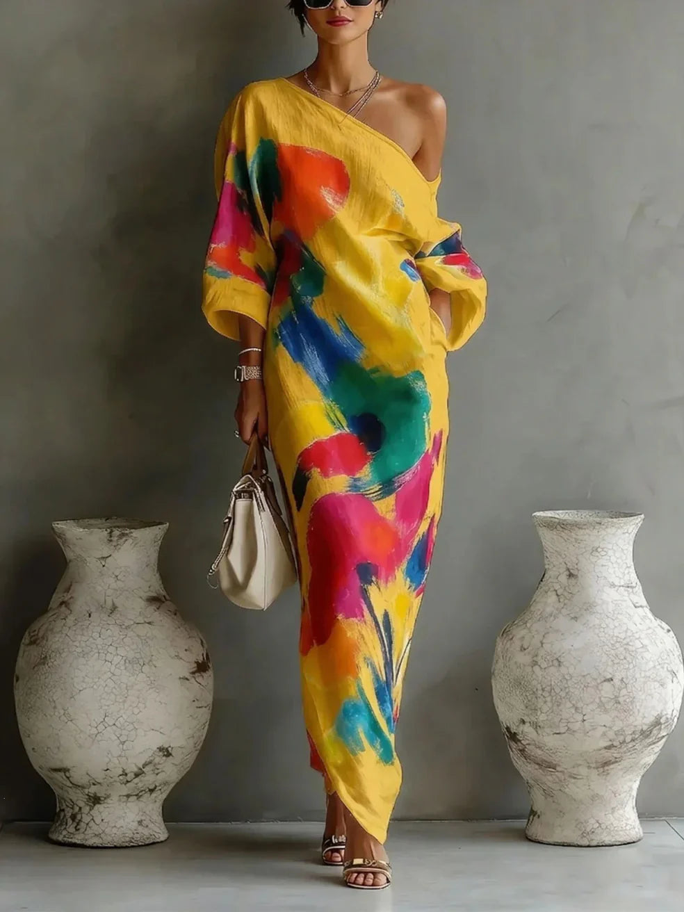 Danella | Elegancka Sukienka z Abstrakcyjnym Wzorem
