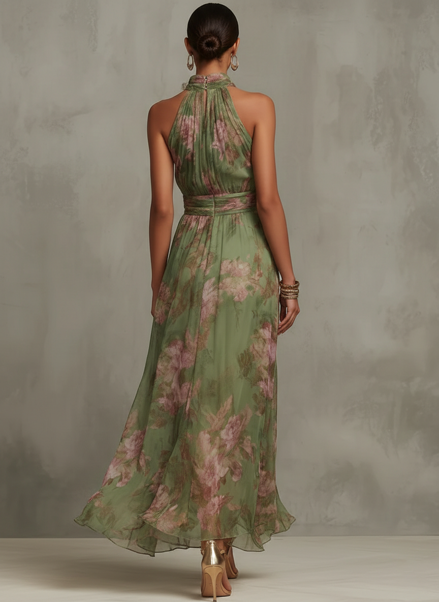 Livia | Elegant Floral Halter Neck Maxi Dress
