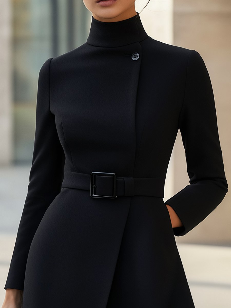 Elegant Roll-Neck Dress with Belt